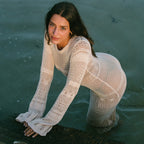 Shirt knitted hollow see-through dress