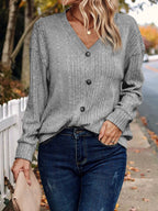 Knitted button long-sleeved T-shirt