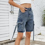 Street hipster washed denim five-point shorts
