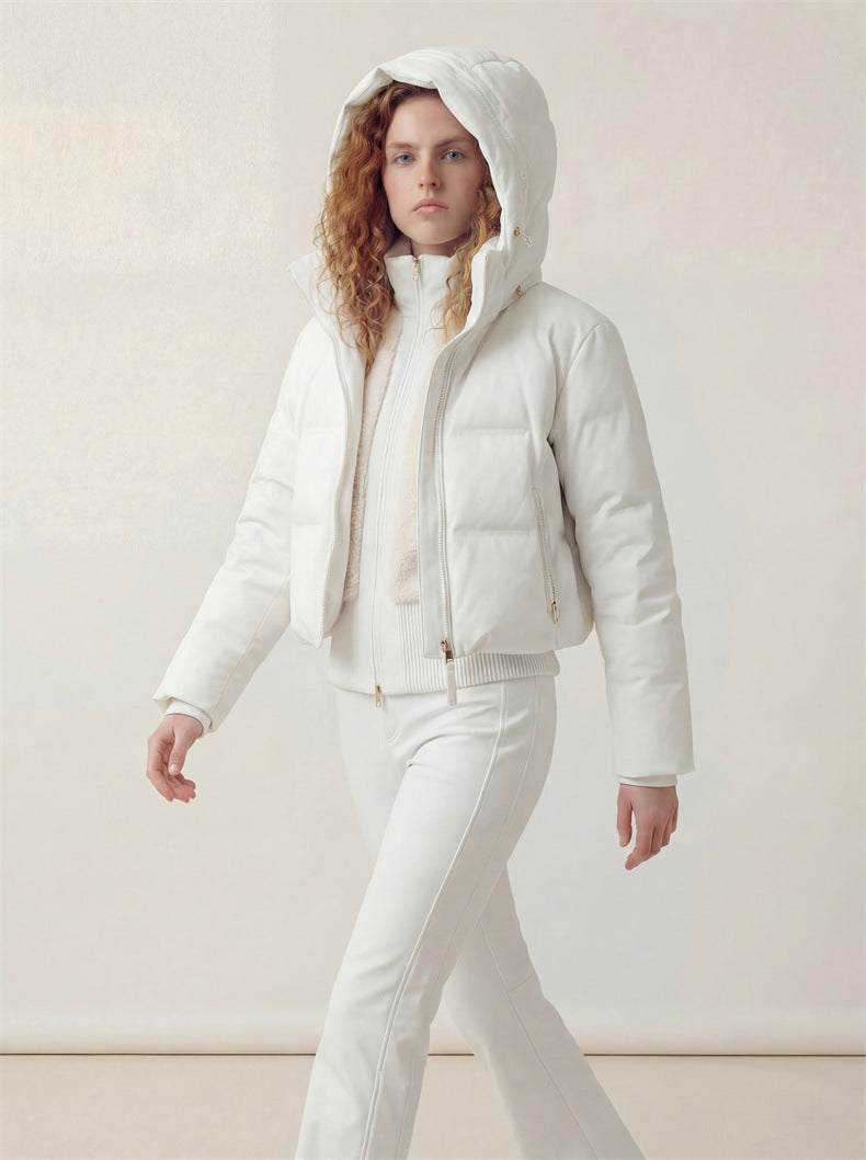 Hooded 3-in-1 short down jacket lamb wool ski jacket two-piece set