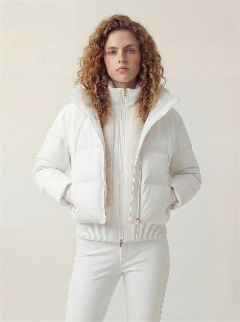 Hooded 3-in-1 short down jacket lamb wool ski jacket two-piece set