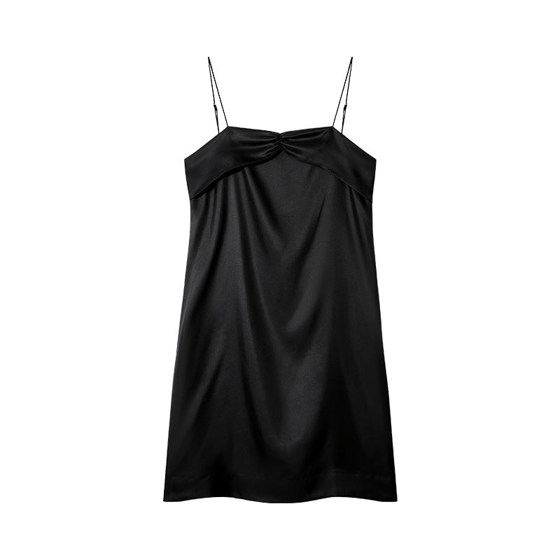 Silk dress black small bow mulberry silk suspender skirt