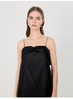 Silk dress black small bow mulberry silk suspender skirt