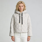 Hooded rhombus woven white duck down jacket