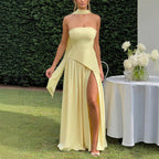 Tube top solid color split dress