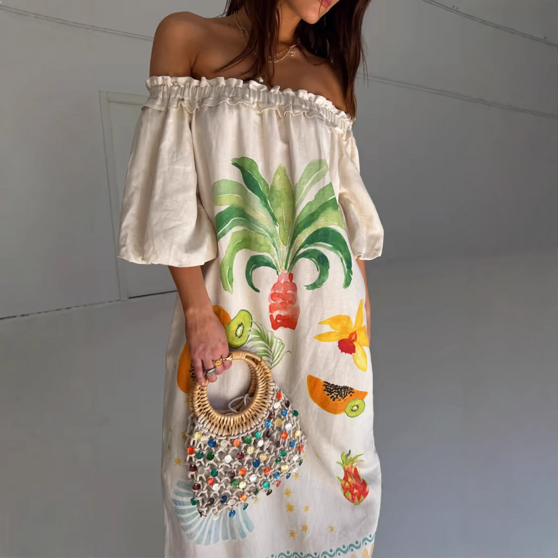 Casual Fashion Linen Loose Shoulder Dress