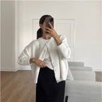 Vintage buckle grey wool knitted cardigan