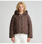 Hooded rhombus woven white duck down jacket