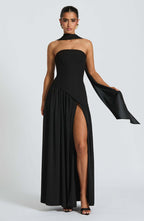 Tube top solid color split dress