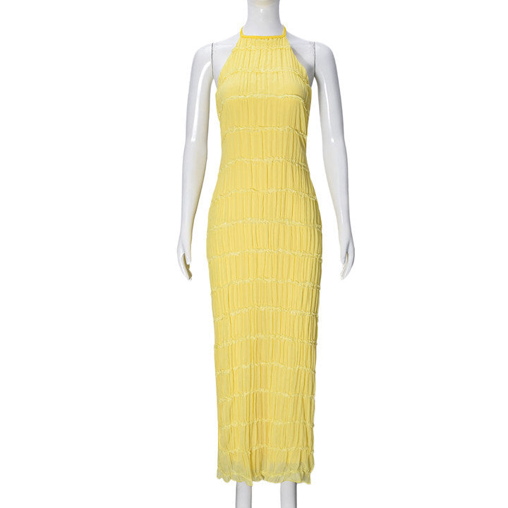 Backless pleated fabric dress
