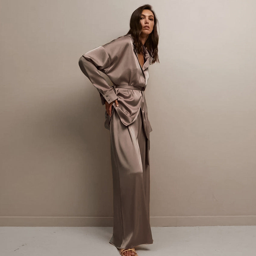 Simulated silk loungewear set