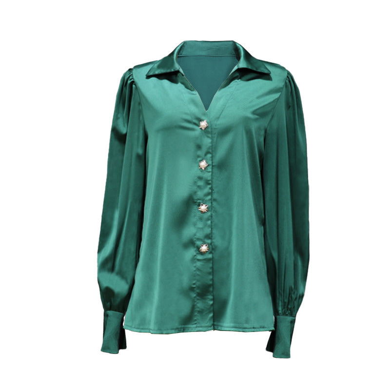 Lantern Sleeve Casual Loose Satin Blouse