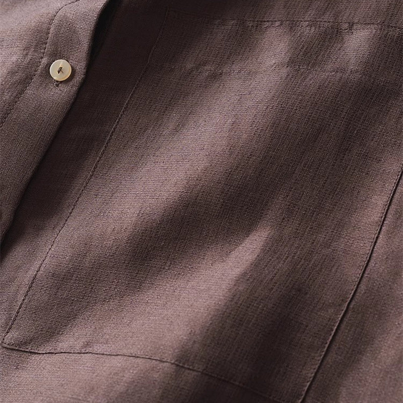 Flax mulberry silk round neck long sleeve shirt