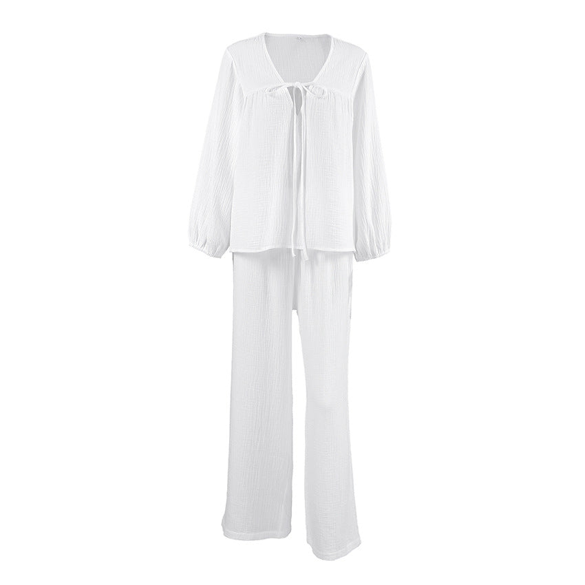 Lace-up long-sleeved trousers loose pajama set