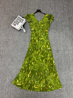 French V-neck silk print dress