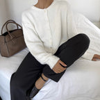 Vintage buckle grey wool knitted cardigan