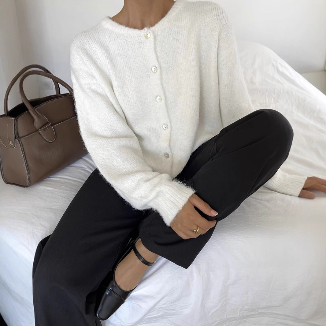 Vintage buckle grey wool knitted cardigan