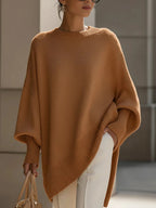 Crew neck pullover solid color knitted sweater