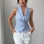 Tie-waist slimming vest shirt