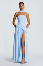 Tube top solid color split dress