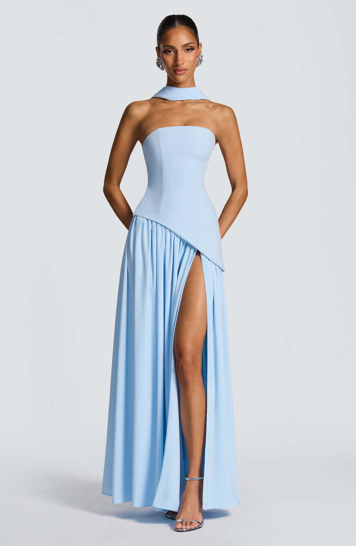 Tube top solid color split dress