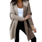Medium and long hooded knitted cardigan