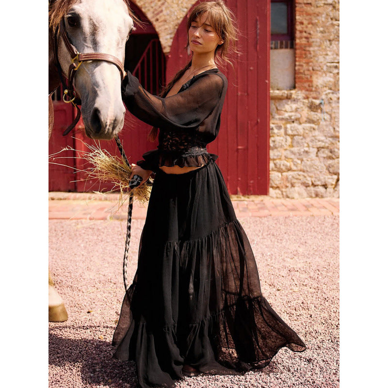 Lace chiffon cardigan top strap-on dress