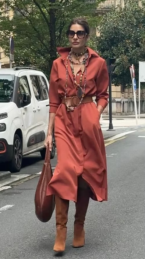 Drop mid-length skirt shirt collar dress