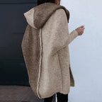 Medium and long hooded knitted cardigan