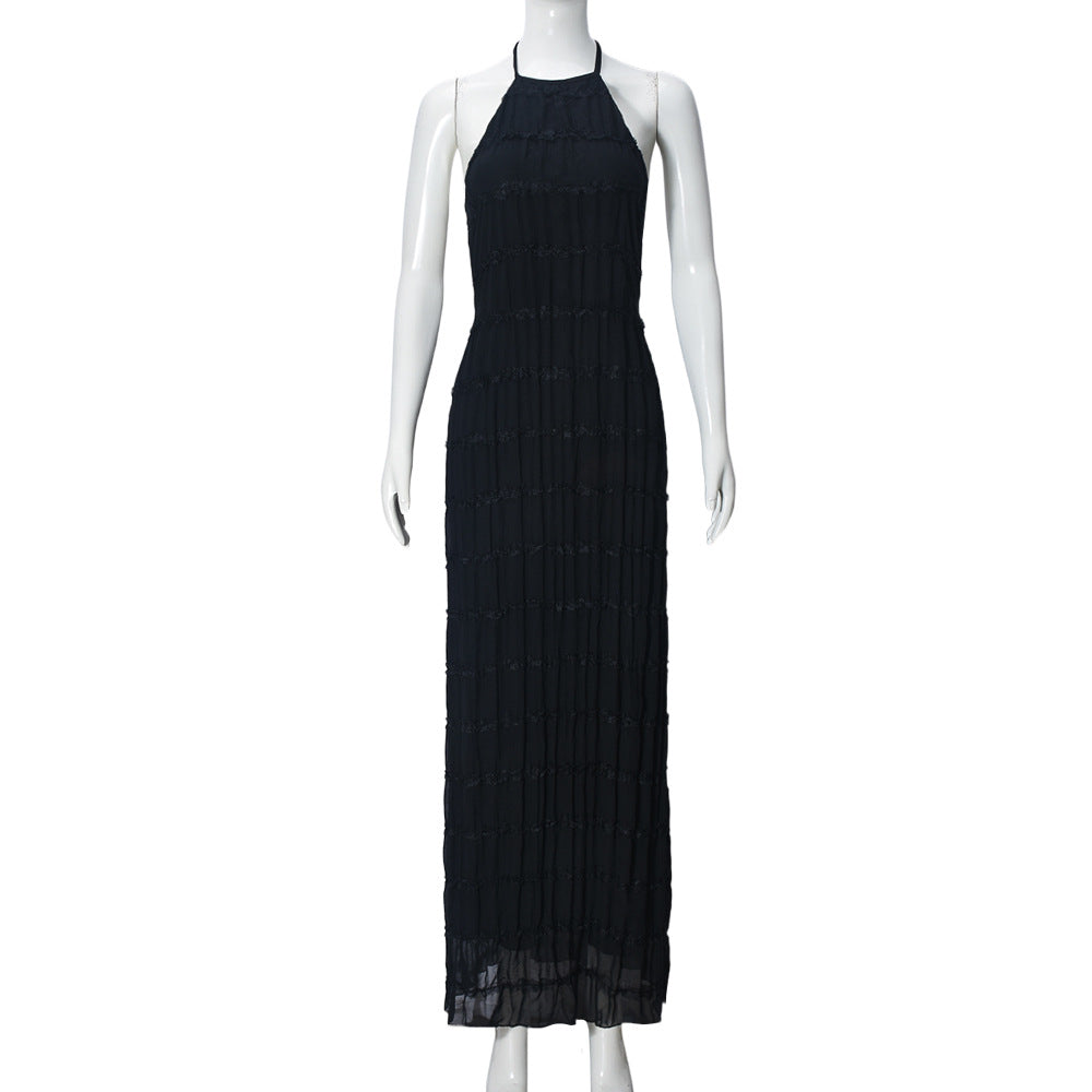 Backless pleated fabric dress