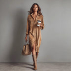 Long Sleeve Lapel Corduroy Shirt Dress