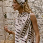 Coffee bean print loose satin dress