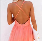 Casual tube top suspender gauze dress