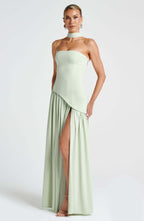 Tube top solid color split dress