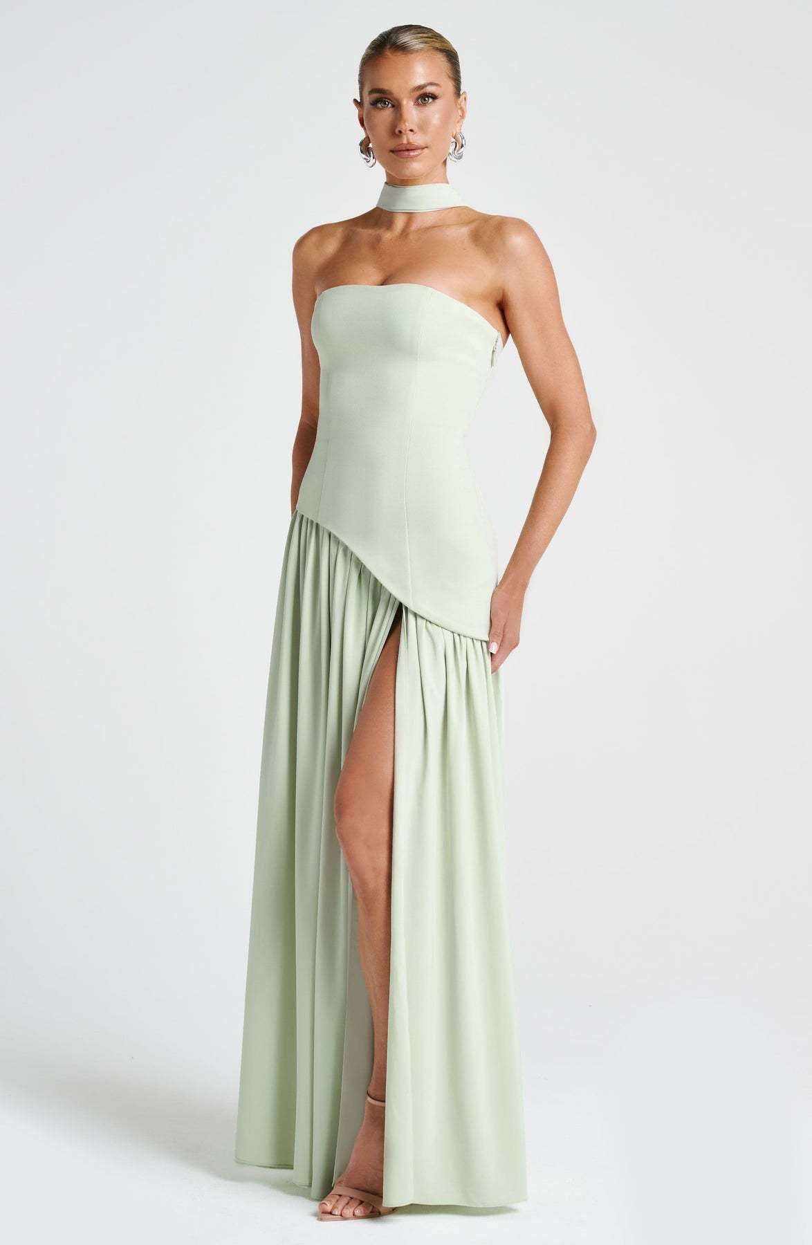 Tube top solid color split dress