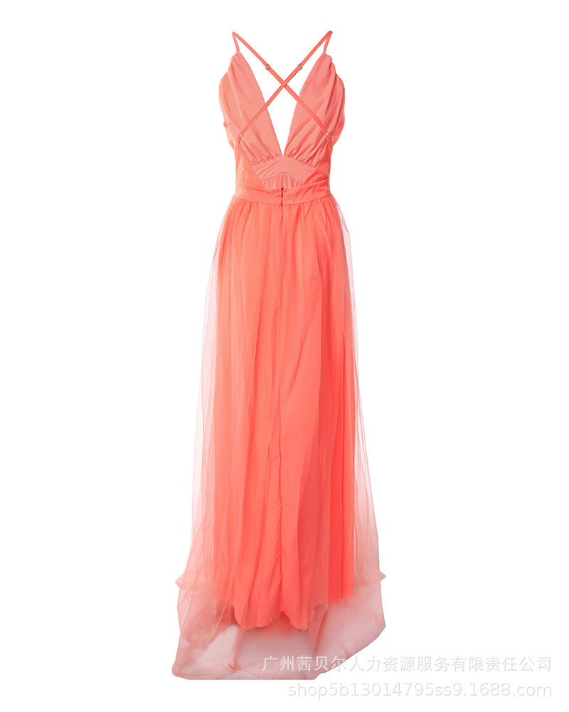 Casual tube top suspender gauze dress