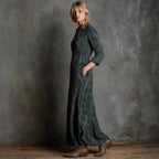 Elegant long-sleeved plaid shirt dress