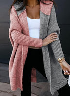Medium and long hooded knitted cardigan