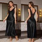 Lace edge suspender slim fit elegant long nightdress