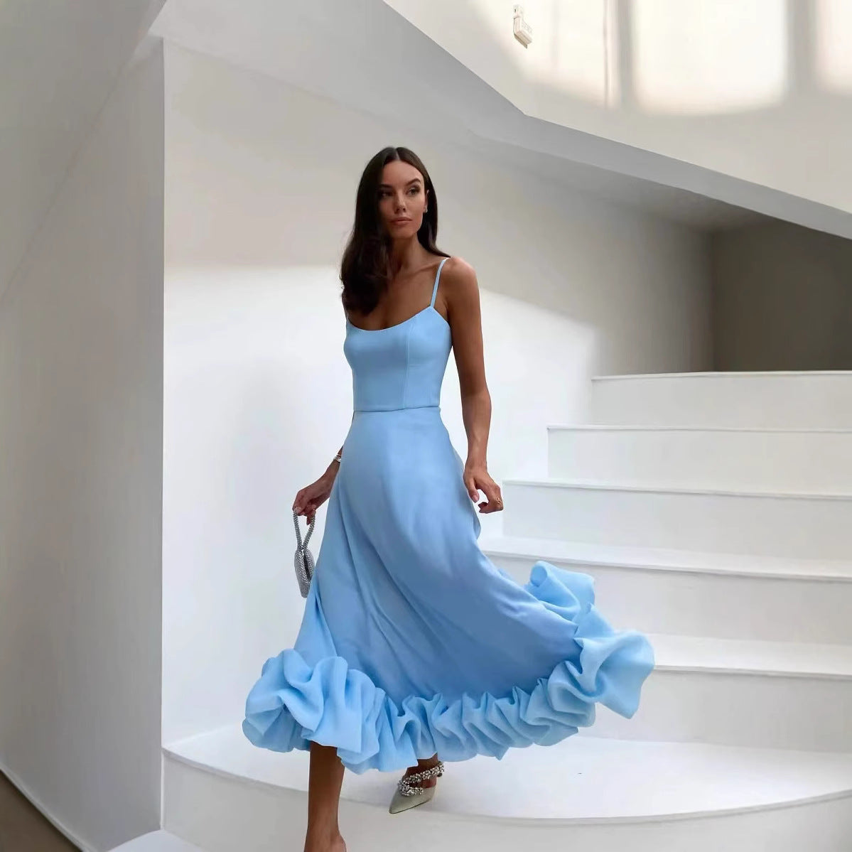 Suspender pendulum three-dimensional flower A-shaped dress dress