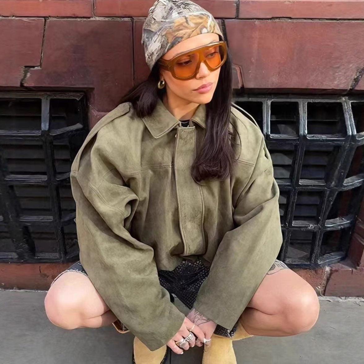 Suede Zip Casual Jacket Top