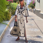 Printed belt hemp dress