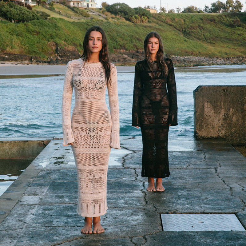 Shirt knitted hollow see-through dress