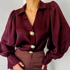 Lantern Sleeve Casual Loose Satin Blouse