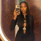 Round neck hollowed-out long sleeve bodycon dress