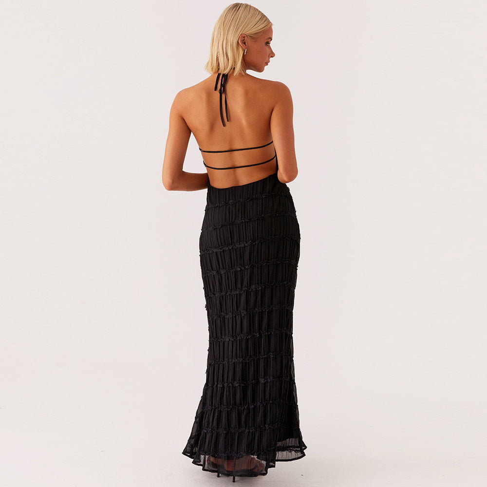 Backless pleated fabric dress