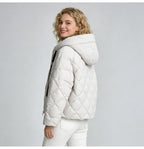 Hooded rhombus woven white duck down jacket