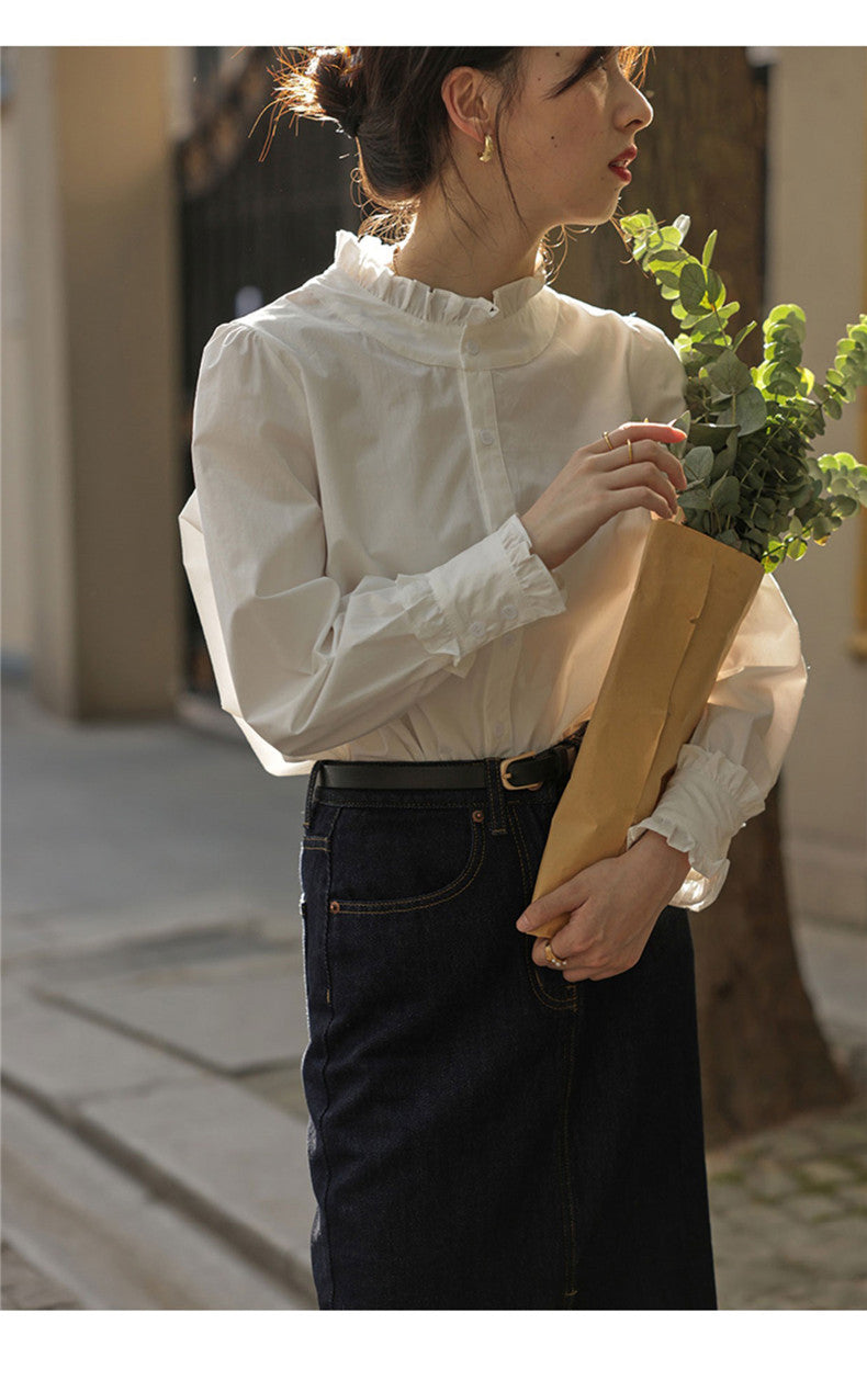 White Shirt Women's Long Sleeve Bottom Shirt