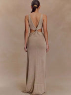 V-neck kink vest long skirt