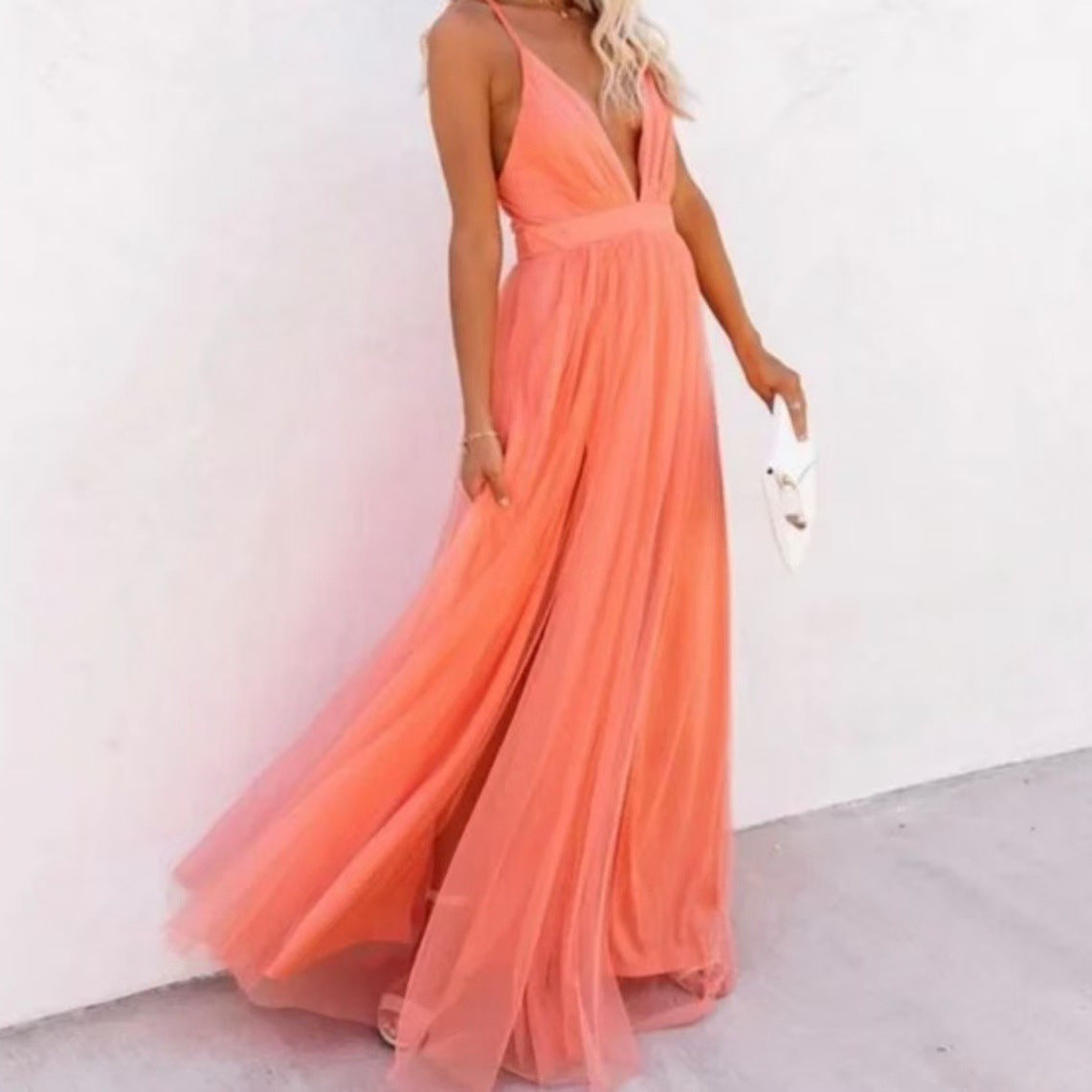 Casual tube top suspender gauze dress